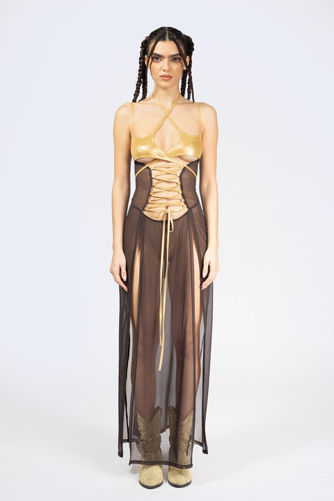 Sweet Afterburn Lace Up Slit Dress