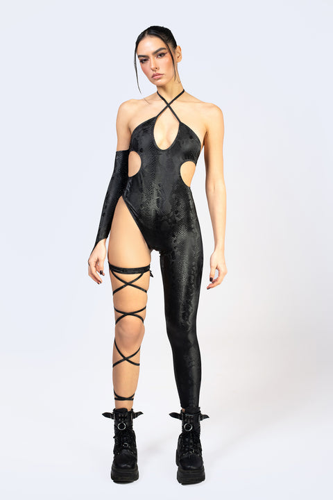 Predator Skin Cheeky Asymmetric Catsuit