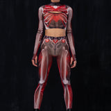 Crimson Skeleton Mesh Leggings - BADINKA