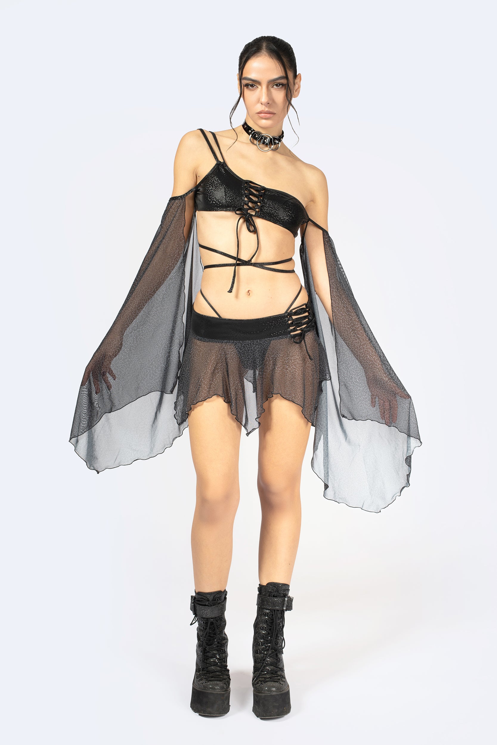 BADINKA Bite Back Lace Up Asymmetric Skirt Set