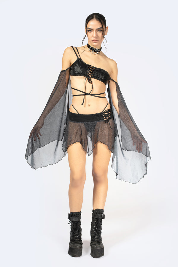 Bite Back Lace Up Asymmetric Skirt Set