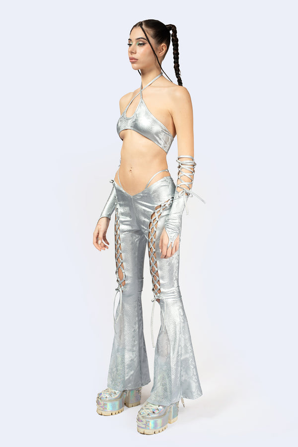 Hard To Get Lace Up Halter Top and Pants Set