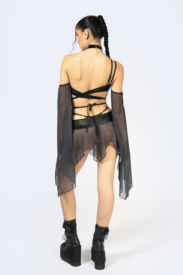 Bite Back Lace Up Asymmetric Skirt Set