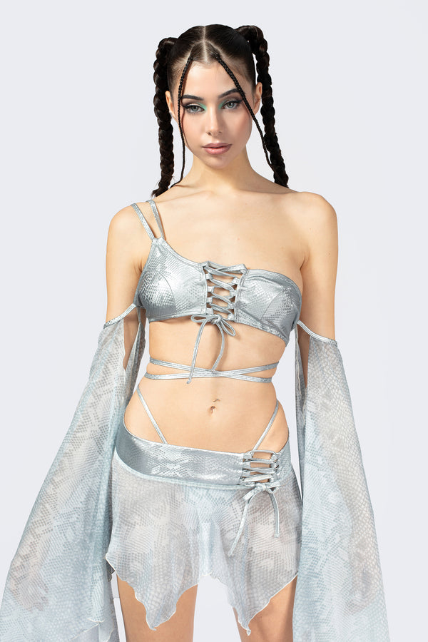 Hard To Get Lace Up Asymmetric Skirt Set