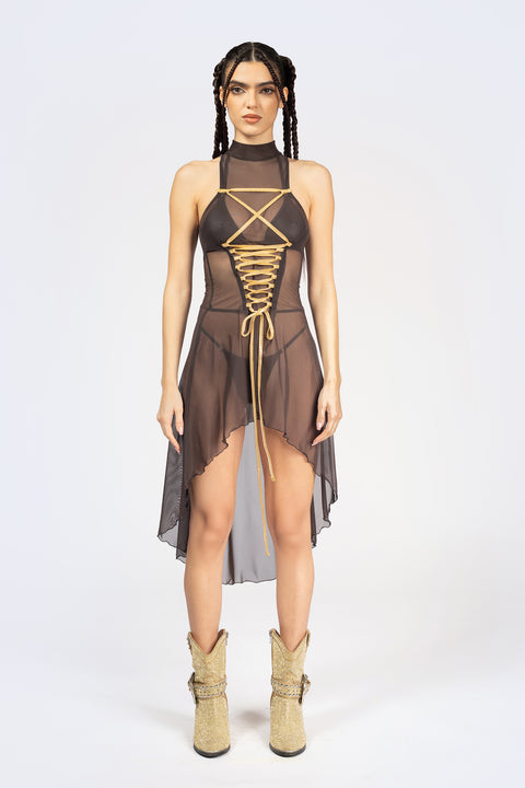Sweet Afterburn Lace Up Bodice Dress