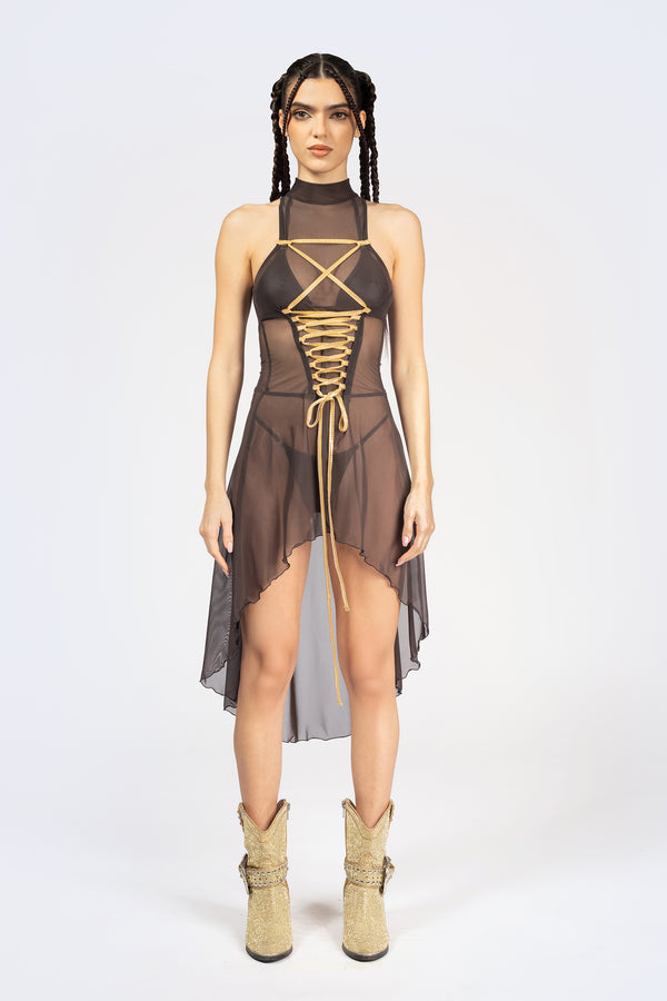 Sweet Afterburn Lace Up Bodice Dress