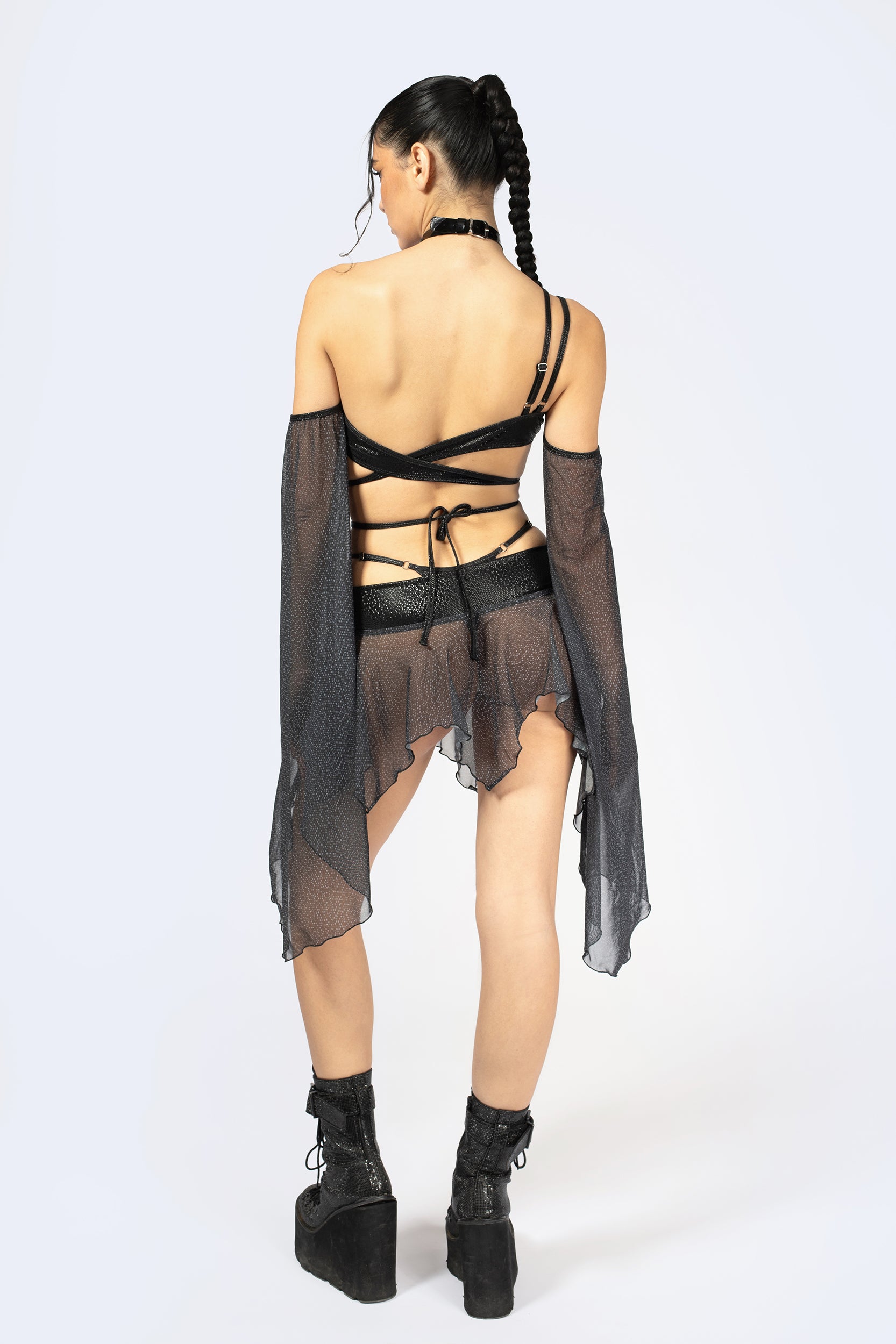 BADINKA Bite Back Lace Up Top Mesh, spandex