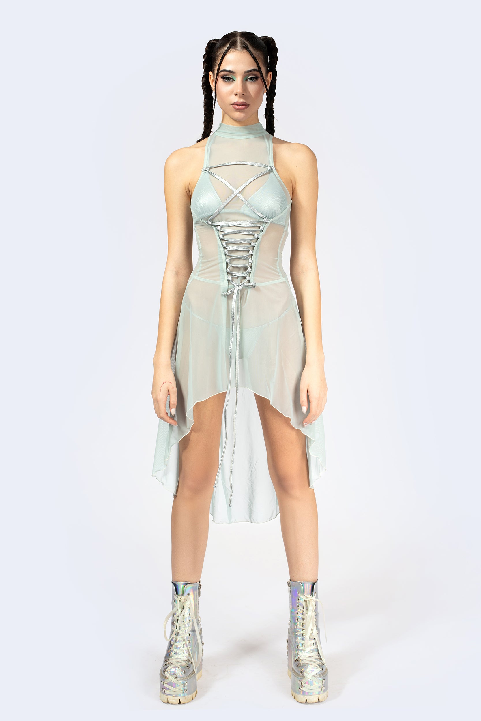 BADINKA Double Take Lace Up Bodice Dress Rave