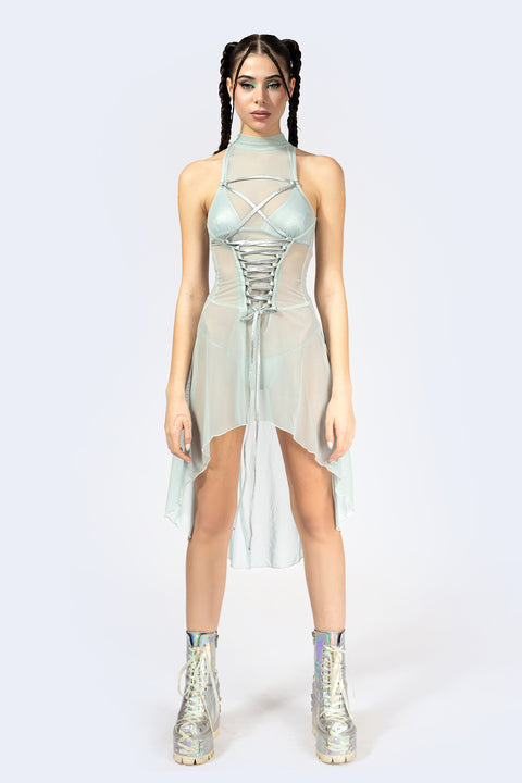 Double Take Lace Up Bodice Dress