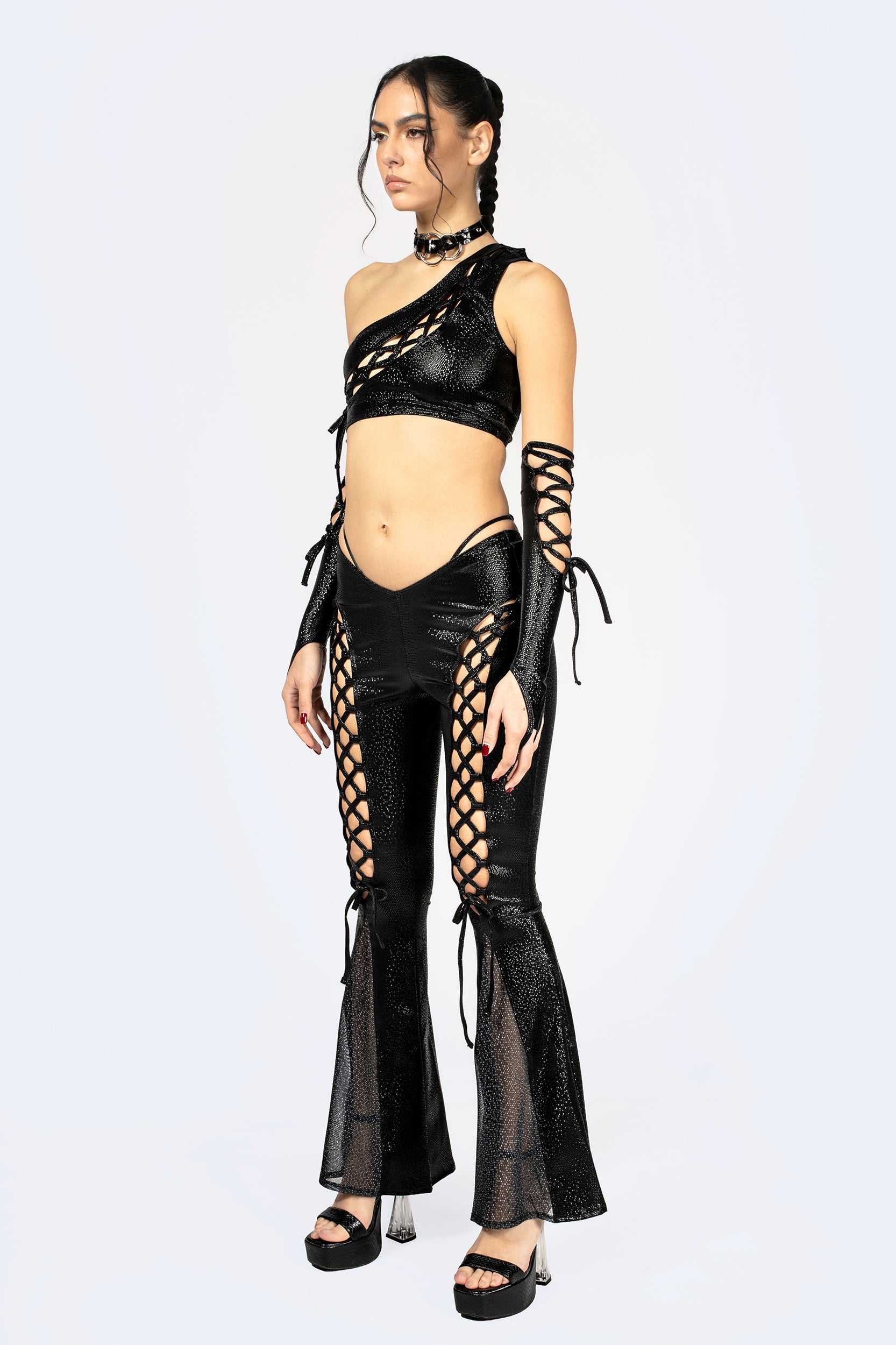 BADINKA Women Bite Back Lace Up Flared Pants