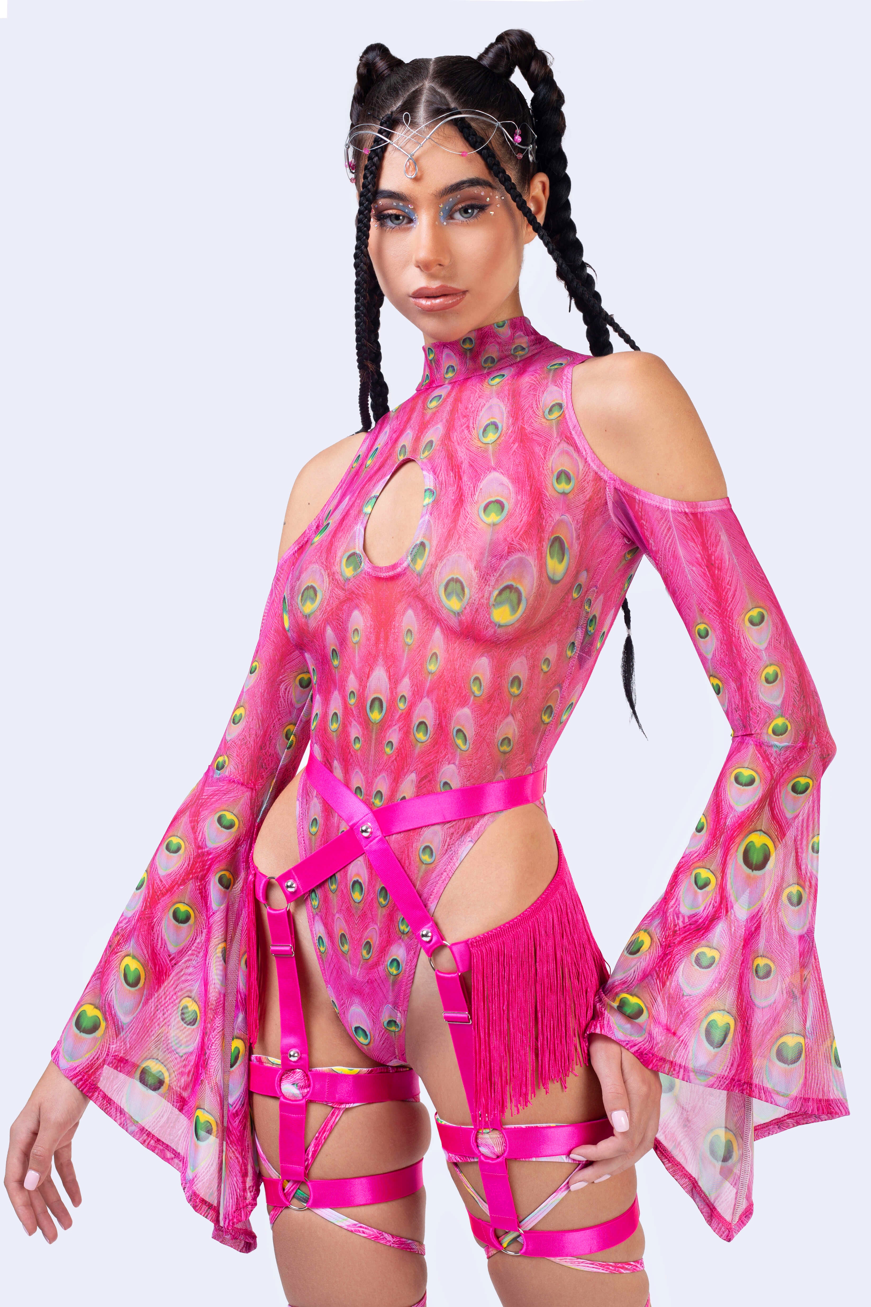 BADINKA Flock Off Pink Flared Sleeve Bodysuit