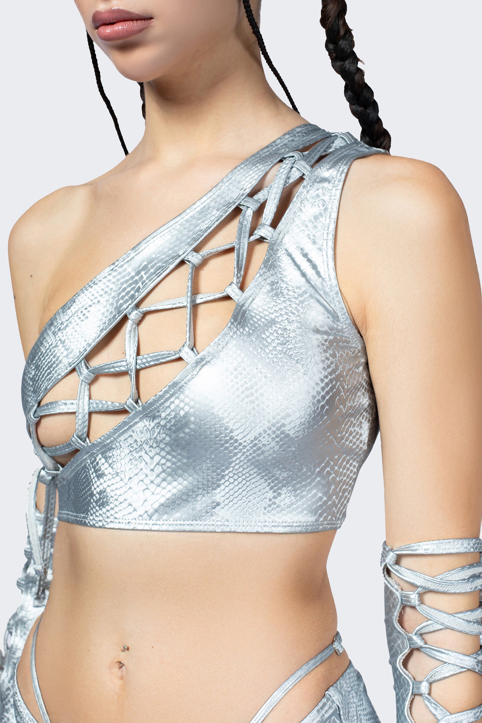 BADINKA Hard To Get Lace Up One Shoulder Top One-shoulder