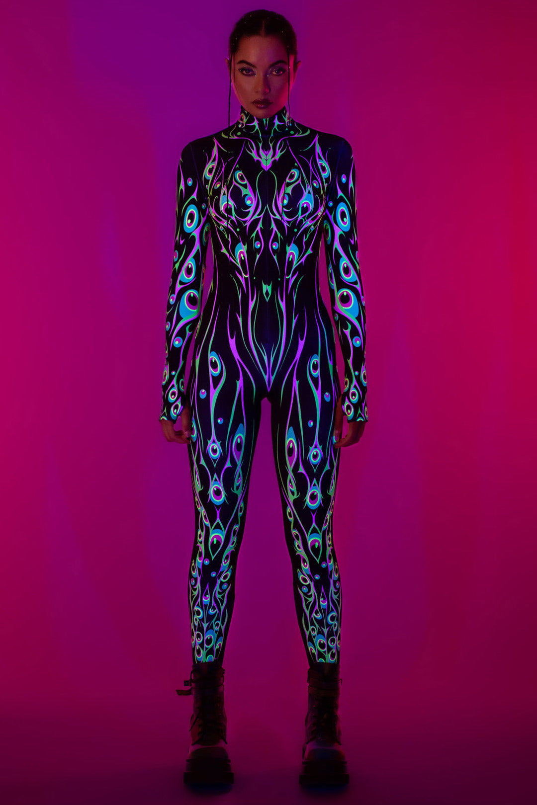 woman in a glow-in-the-dark Halloween festival costume
