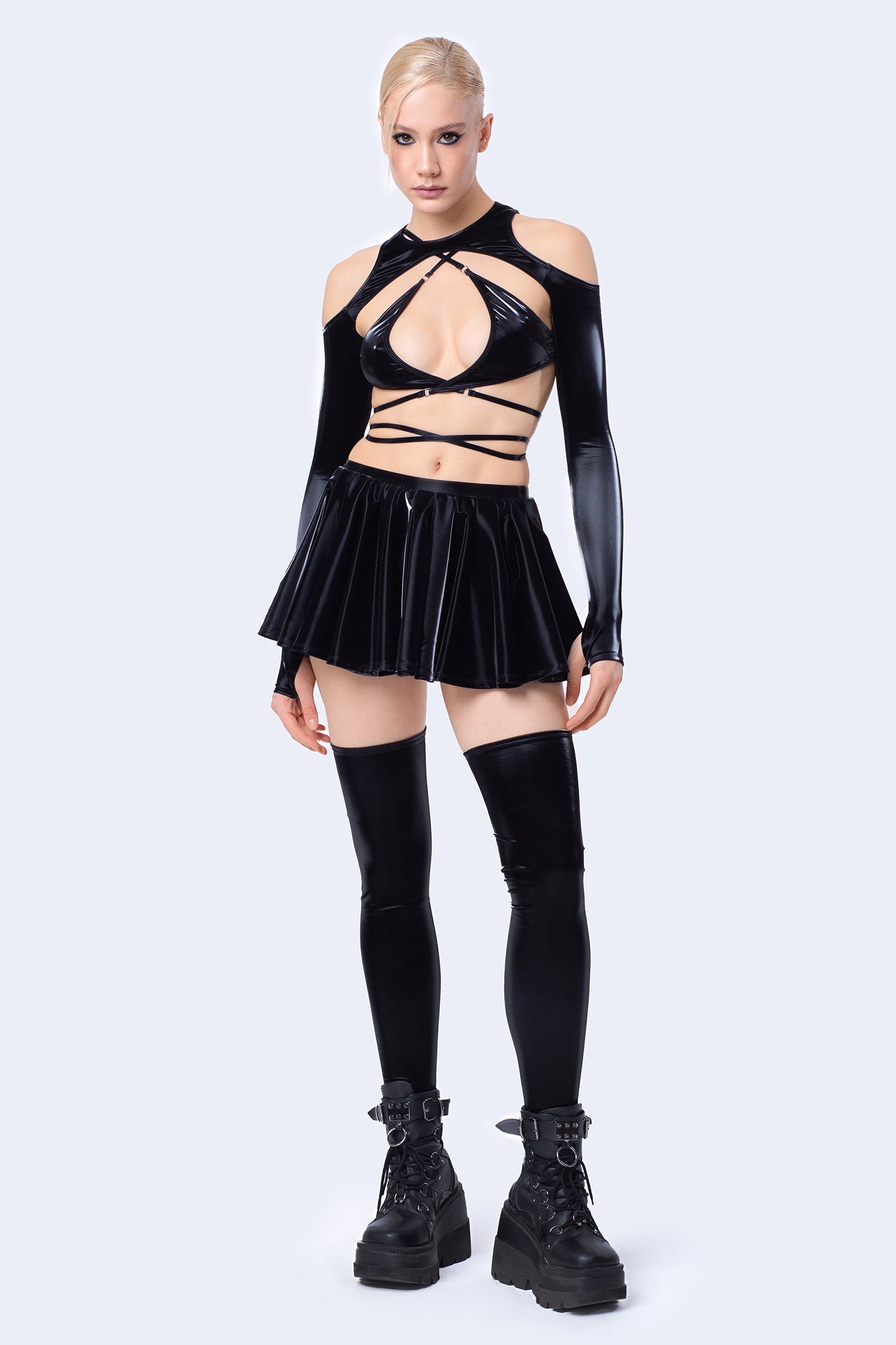 BADINKA Starved For Glamour Triangular Top, Shrug and Skirt Set
