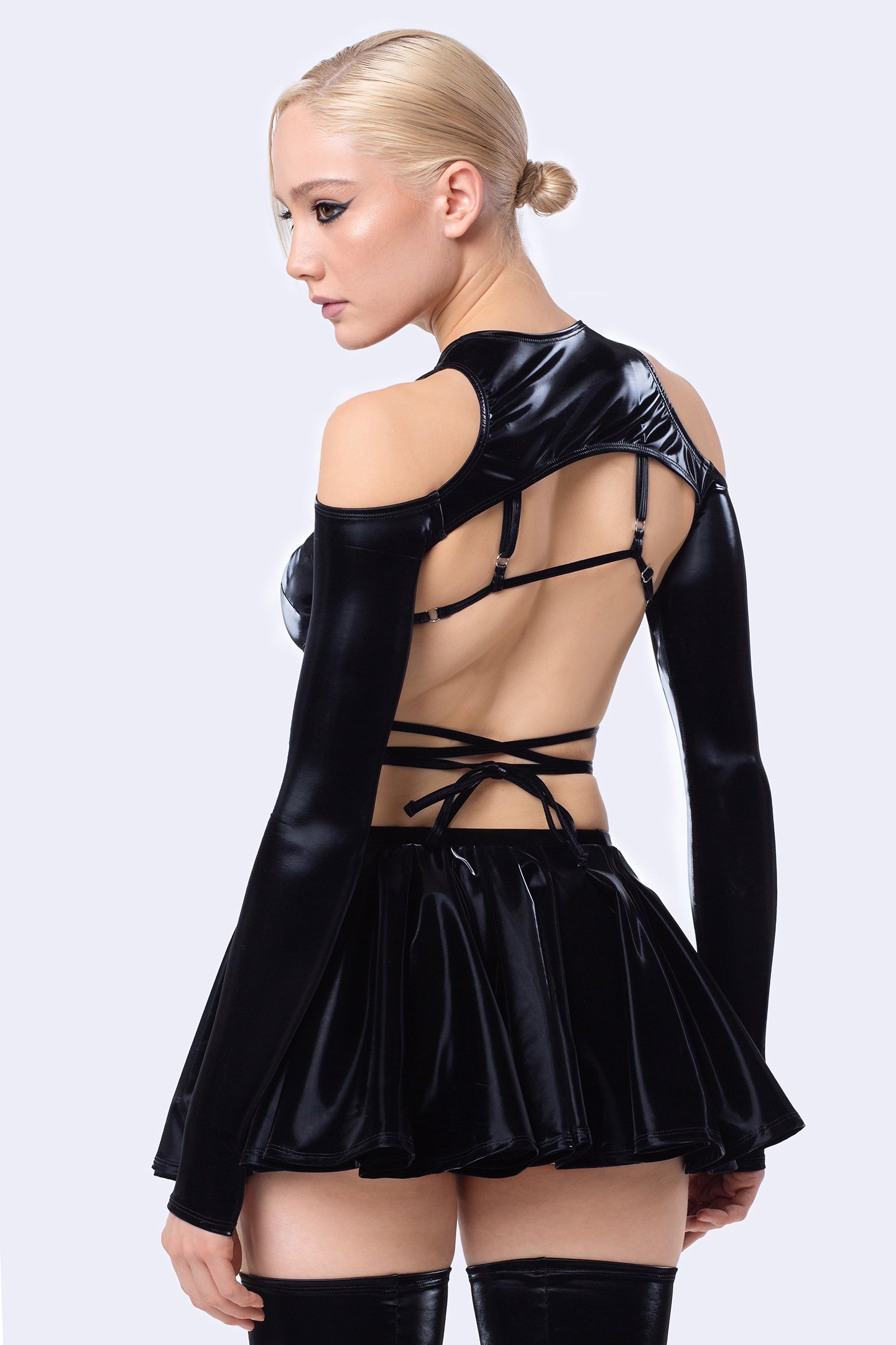BADINKA Starved For Glamour Triangular Top, Shrug and Skirt Set Goth, sexytech