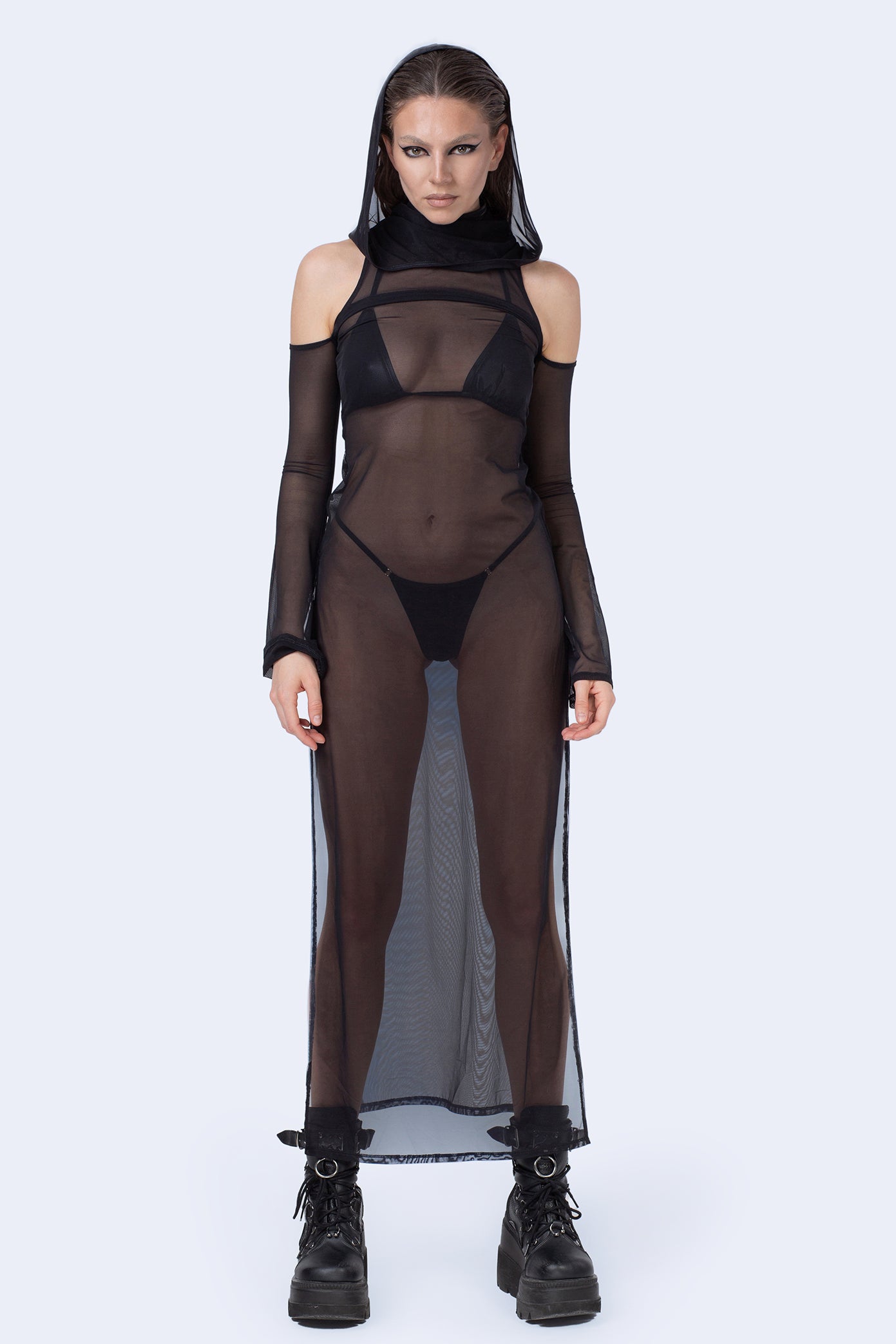 BADINKA Sandstorm Hooded Long Sleeve Dress Club, rave