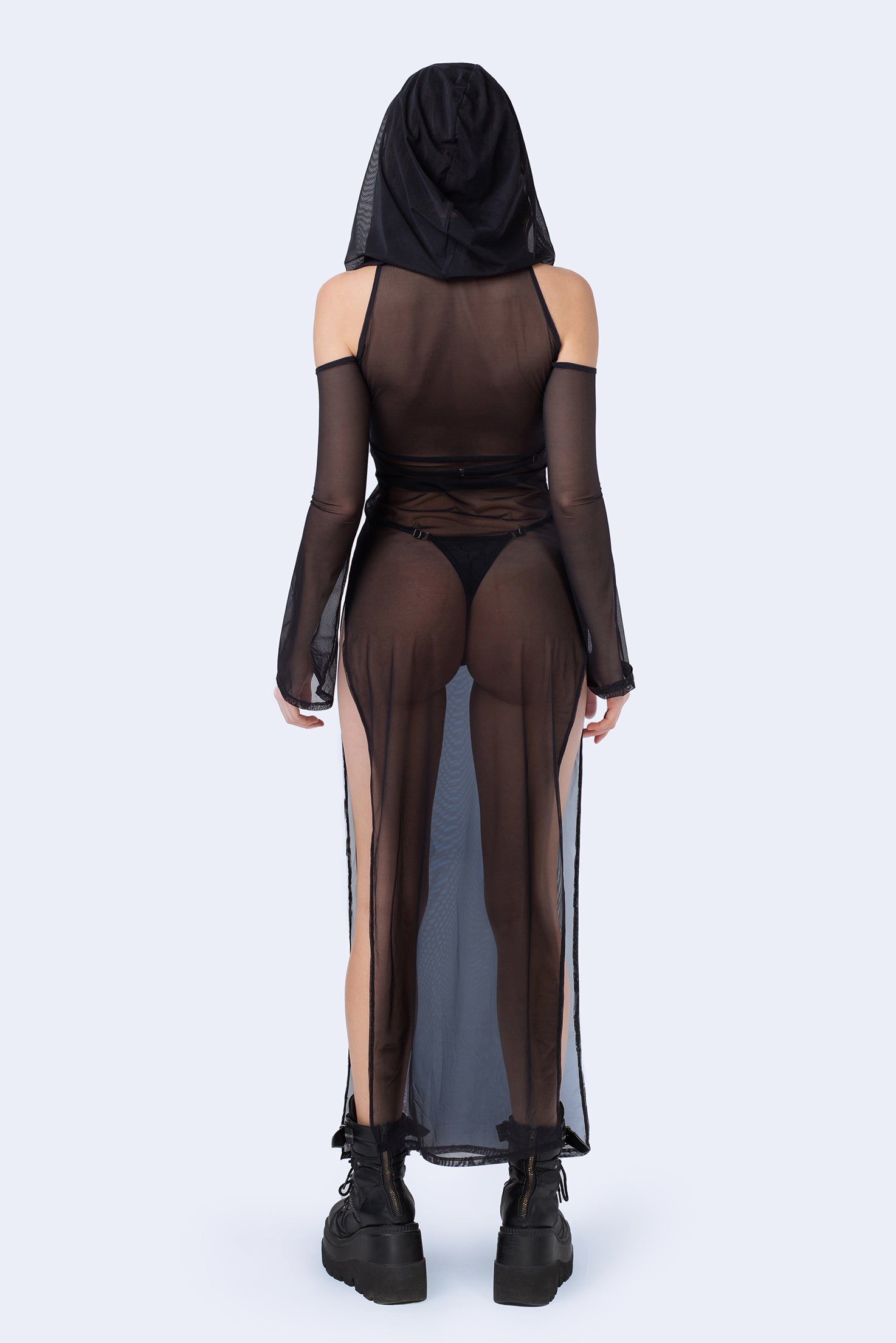 BADINKA Sandstorm Hooded Long Sleeve Dress Black, see-through