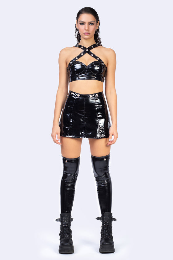 Dominatrix Criss Cross Top und Minirock Set