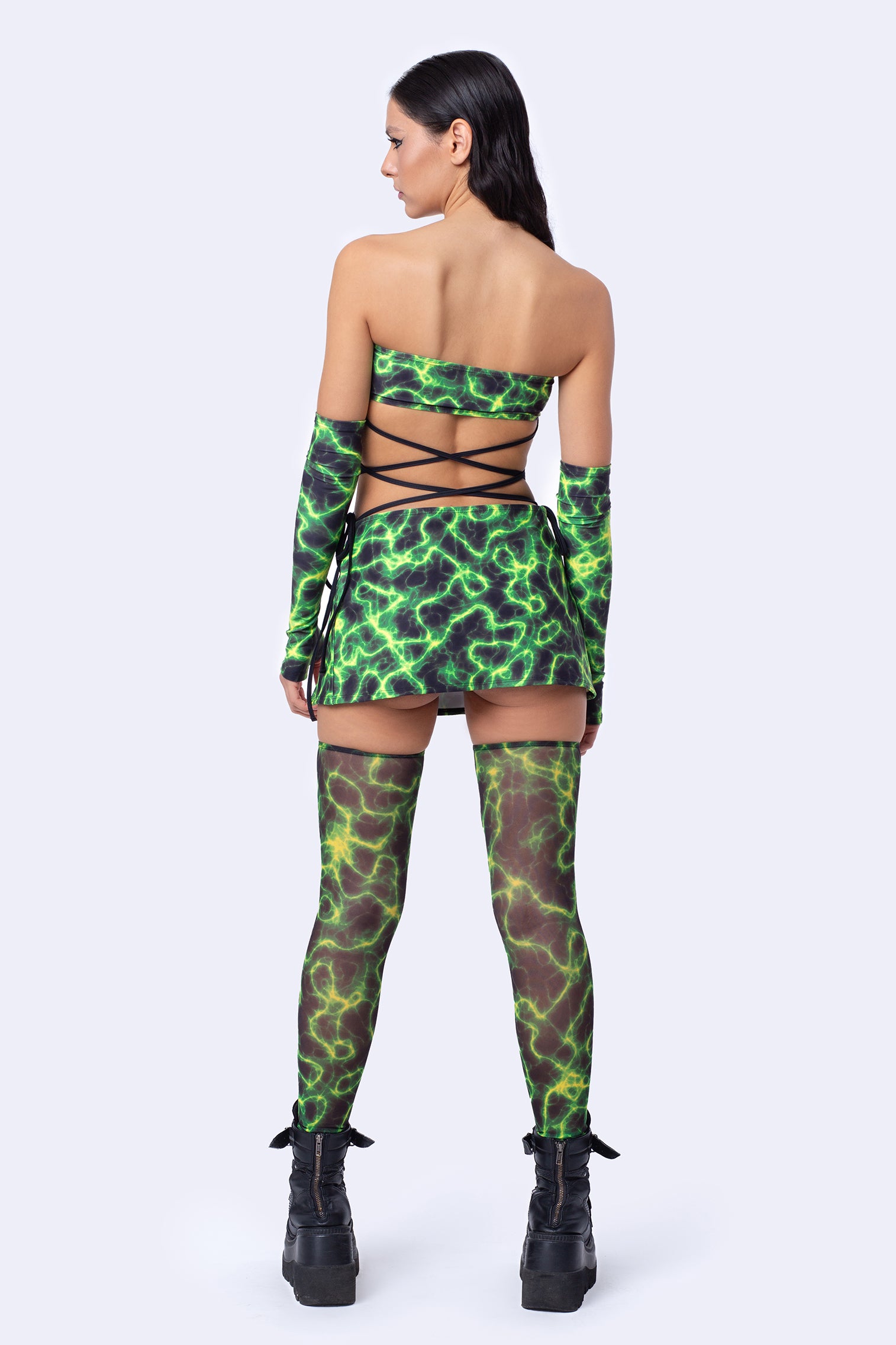 Neon Green Rave Dress with Strappy Waist and Bandeau Top
