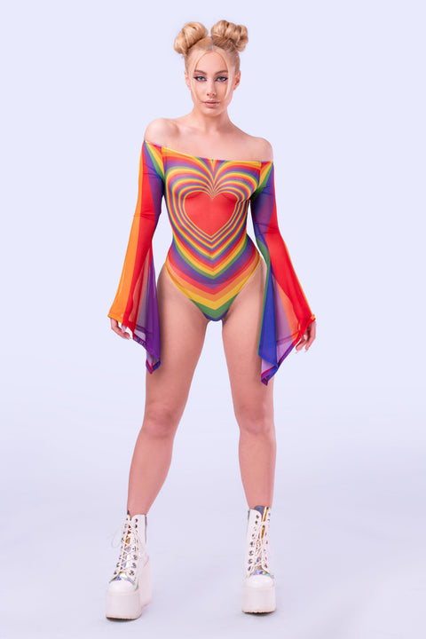 Prism Feel Bell sleeve Mesh Bodysuit