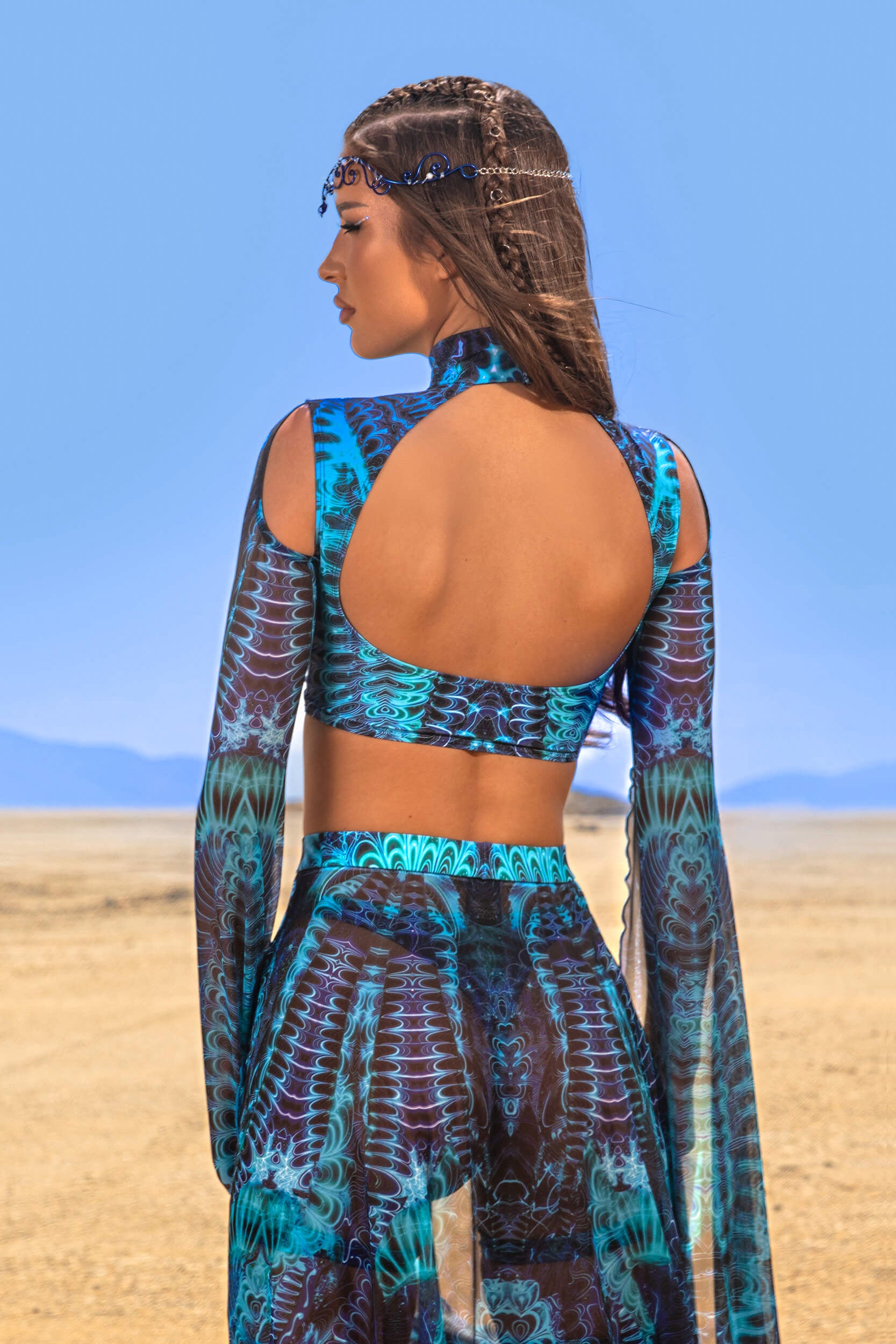 BADINKA Midnight Gardens of Paradise Maxi Sleeve Top Blue