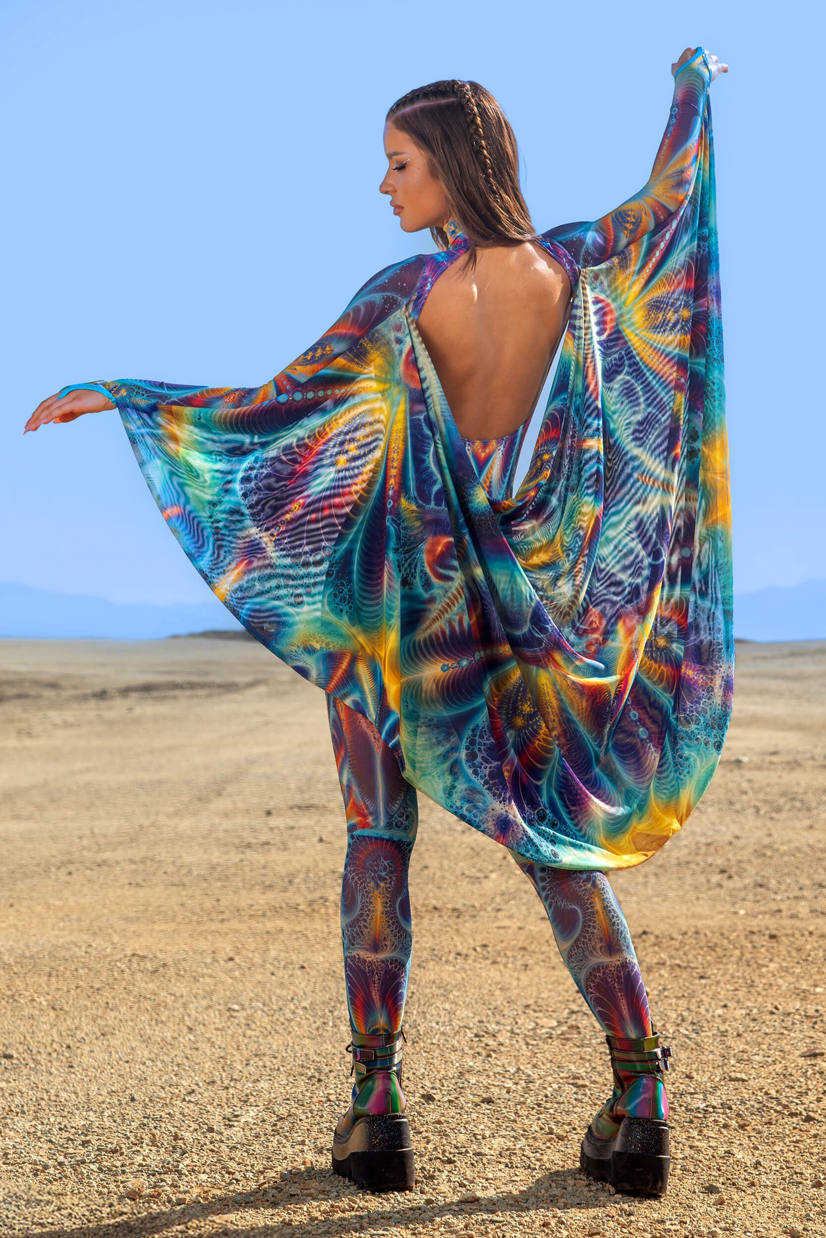 BADINKA Neon Metamorph Keyhole Winged Catsuit Blue