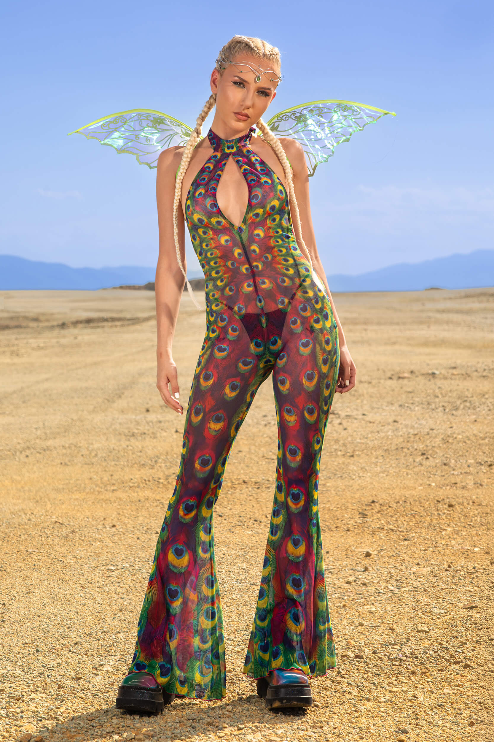 BADINKA Tailspin Mesh Halter Romper Rave