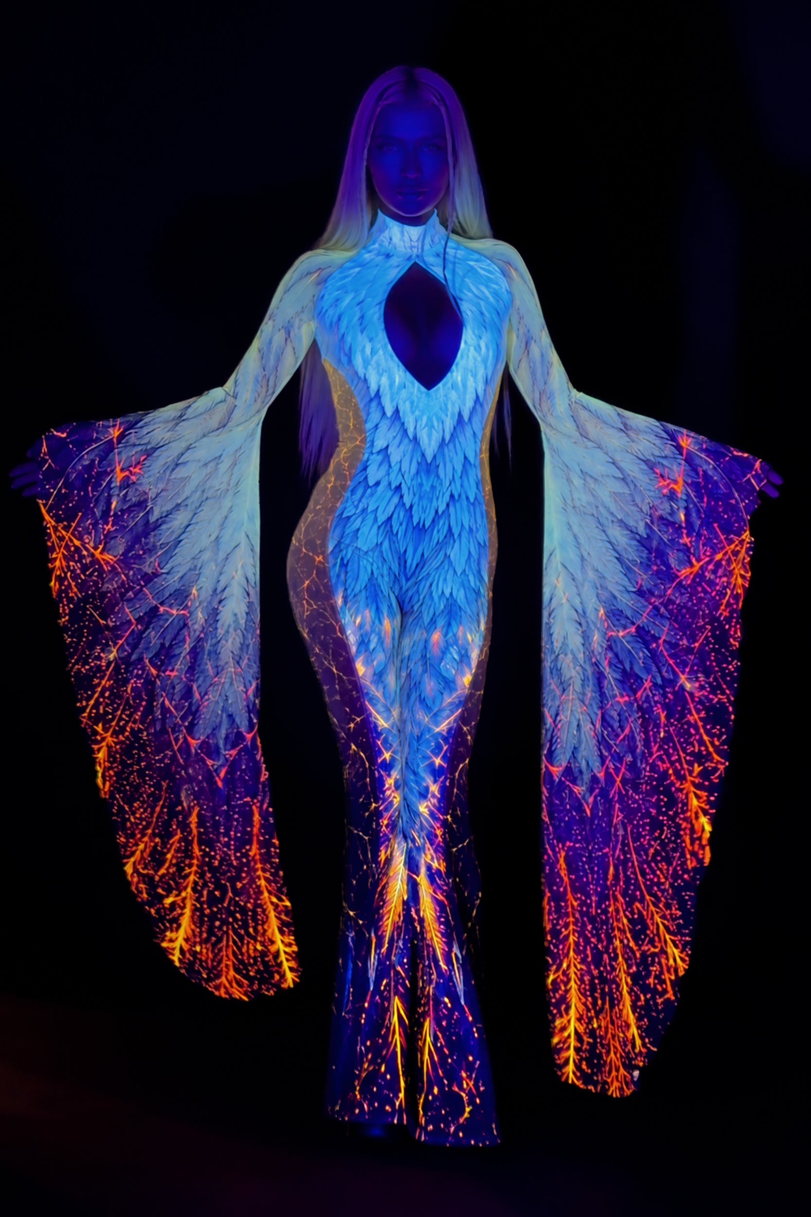BADINKA Heaven Can Wait Keyhole Veil Catsuit Back-zip, bell-bottoms, cut-out, flowy, keyhole