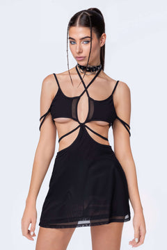 BADINKA black mesh dress strappy cutout forwomen 1