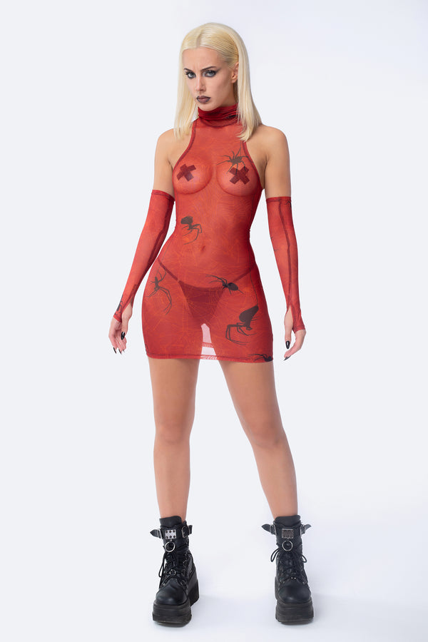 Black Widow Kleid mit hohem Kragen