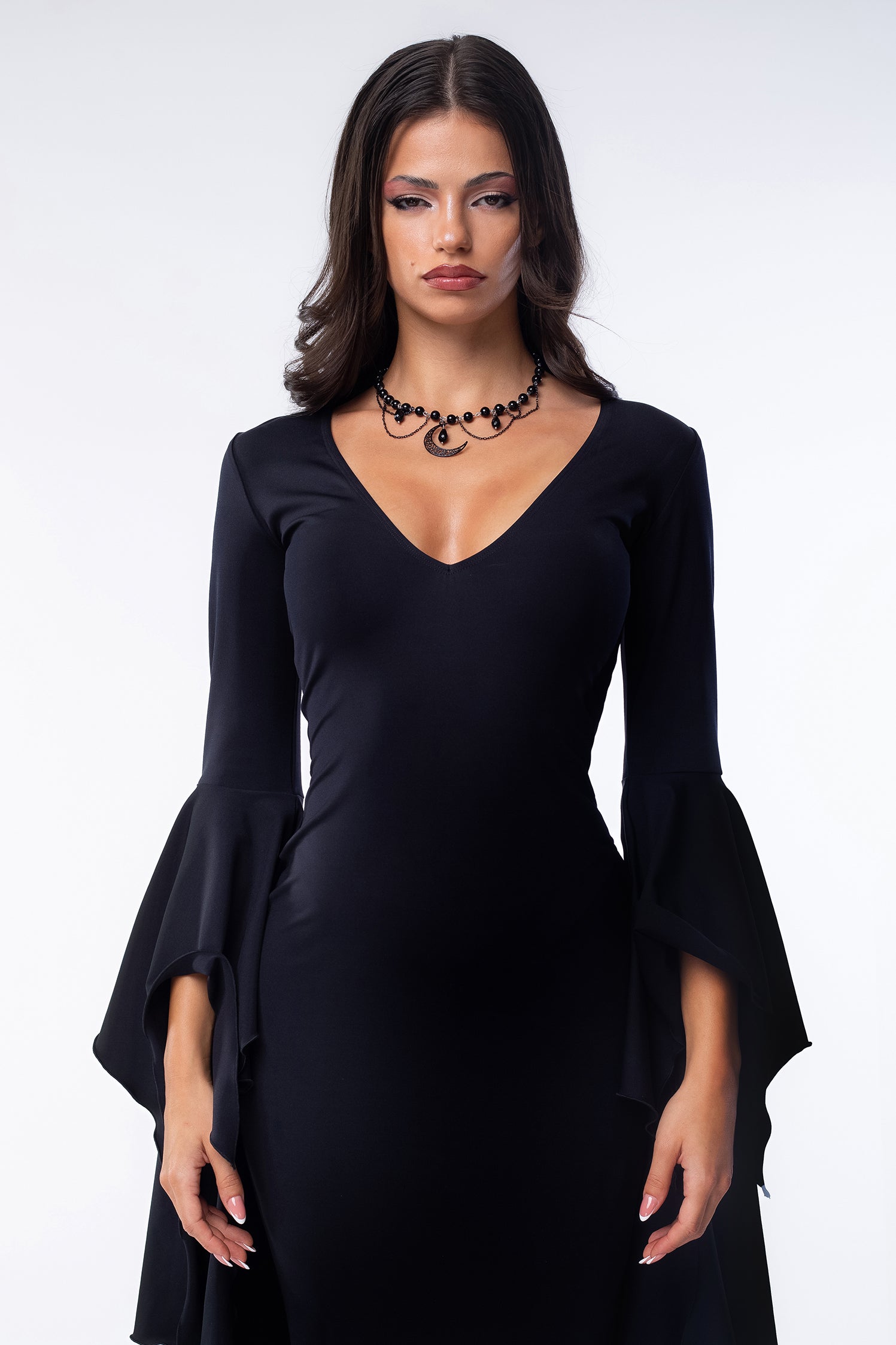 long sleeve goth dress Women's Halloween - Badinka Gothic Grace Bat Wing Dress - Black Spandex hidden_product Make an unforgettable impression The 8 Best Necklaces Color:Ocean