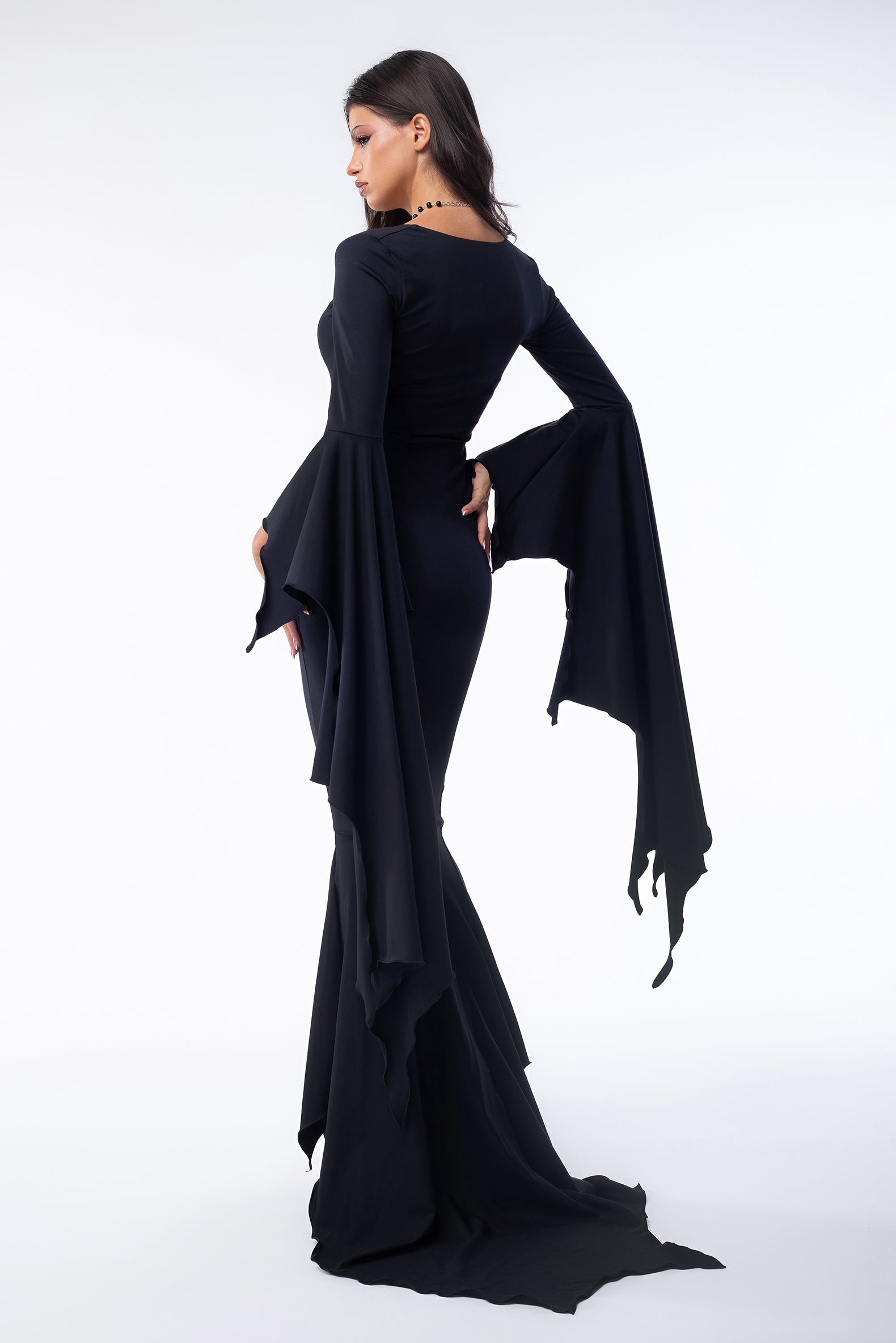 Women's Halloween Dress - Badinka Gothic Grace Bat Wing Dress - Black Spandex