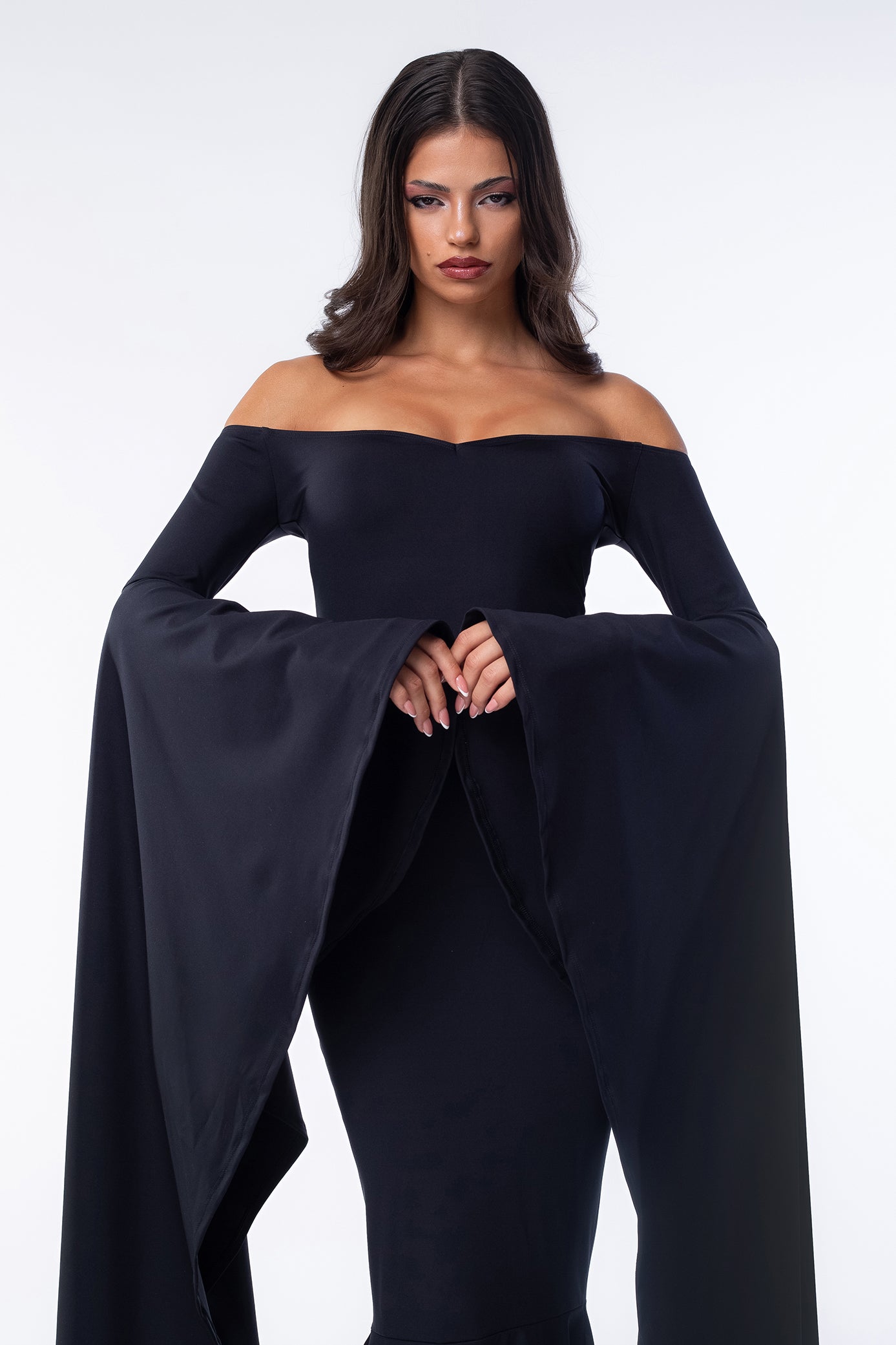 off shoulder gothic dress Gothic Dark Witch Off Shoulder Strap Black Red Long Sleeve Dress Sugarplum Store