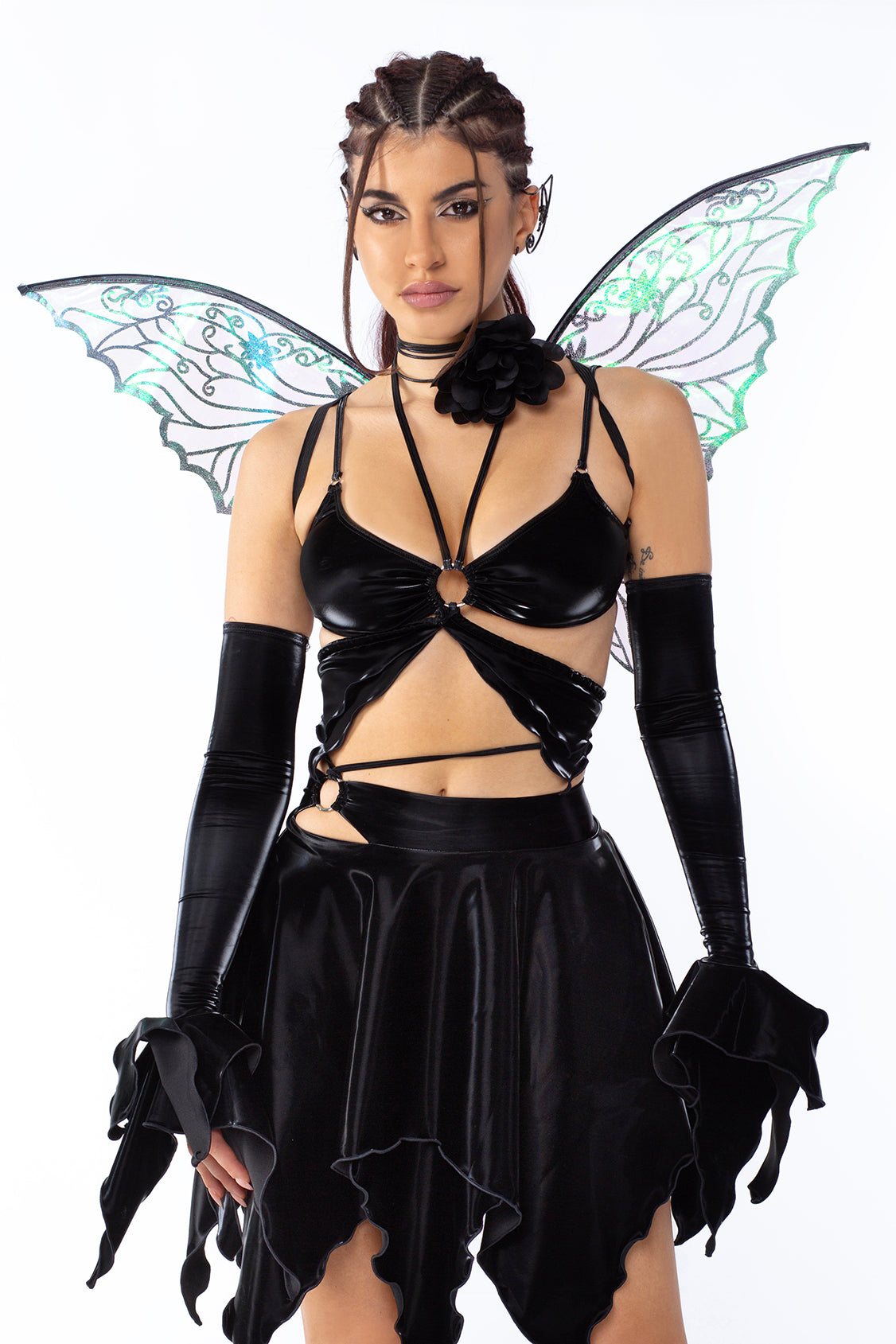 BADINKA halloweencostumeforwomen raveskirtset ruffledskirt butterflytop darkfairy 1copy