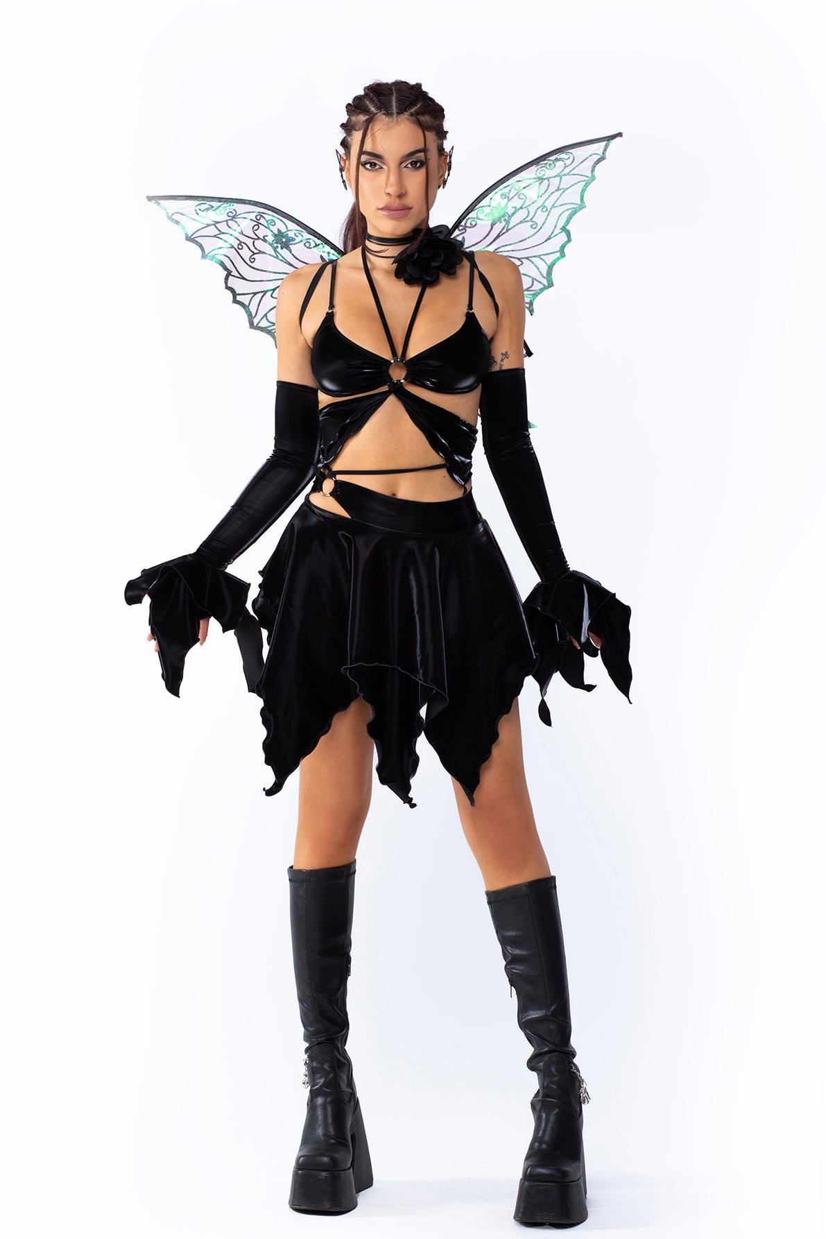 BADINKA-halloweencostumeforwomen-raveskirtset-ruffledskirt-butterflytop-darkfairy-8