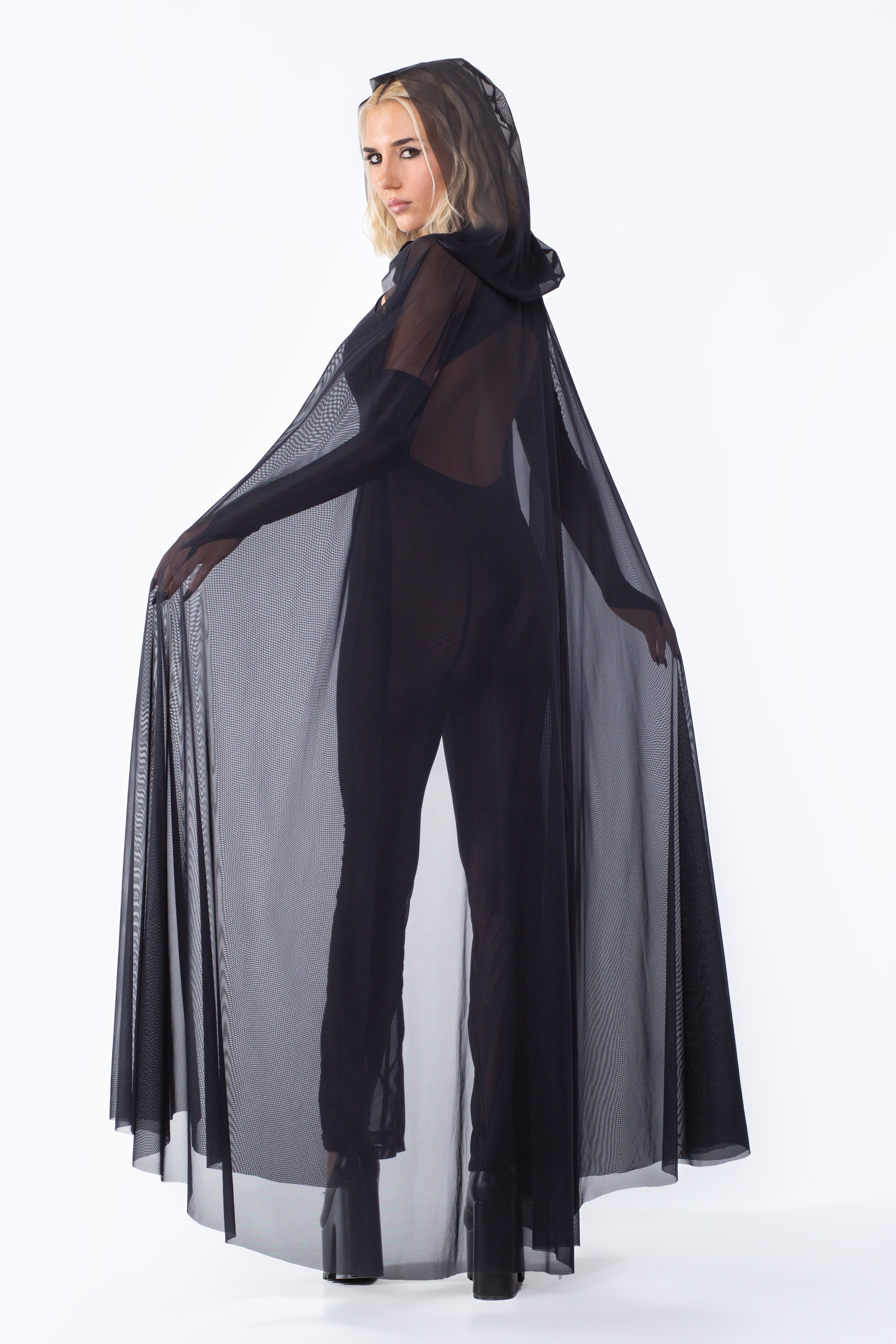 BADINKA sexyhalloweencostume witchcostumewithhoodedcape meshjumpsuit blackraveoutfit lilith 2