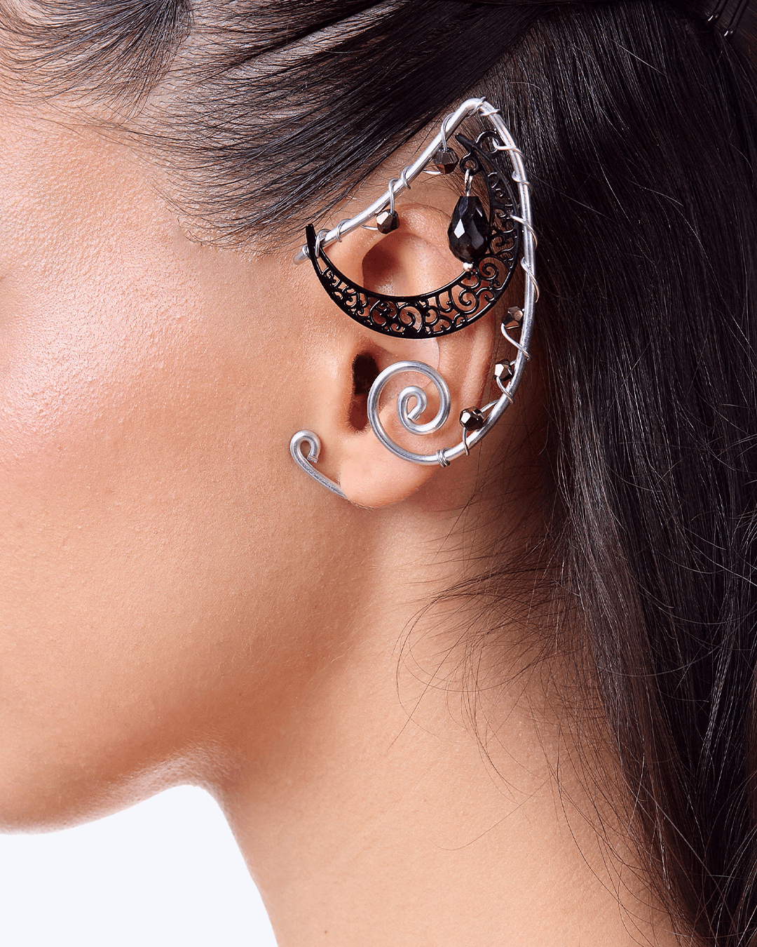 fairy ear cuffs in black and silver