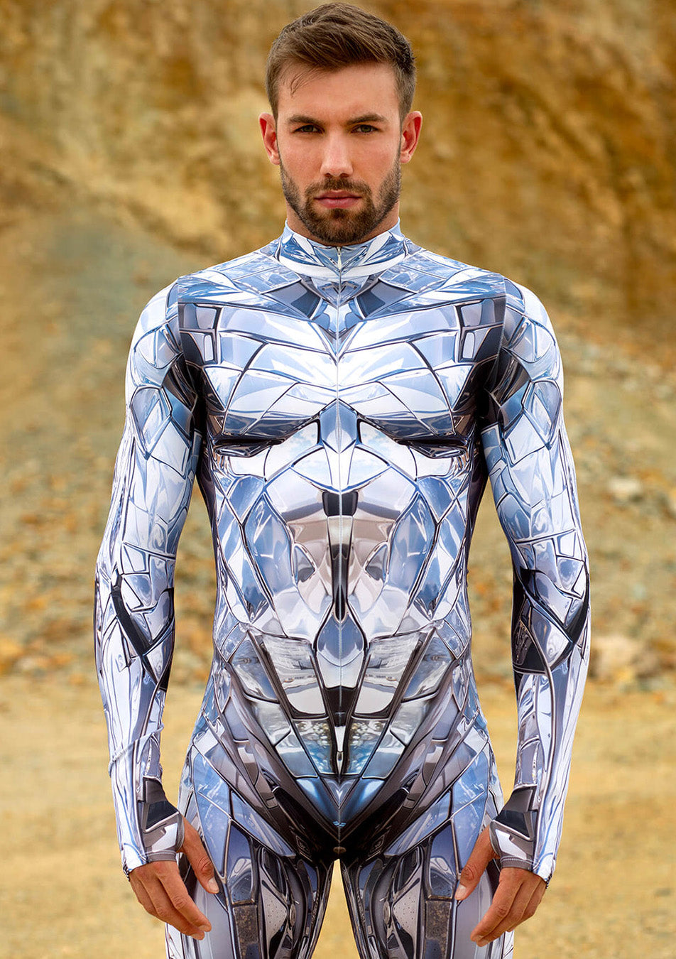 men's full bodysuit for Beyond Wonderland with ferlective glass all-over print