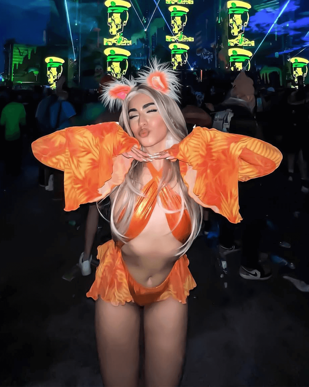 orange criss-cross bodysuit for fairy-themed raves and EDM festivals