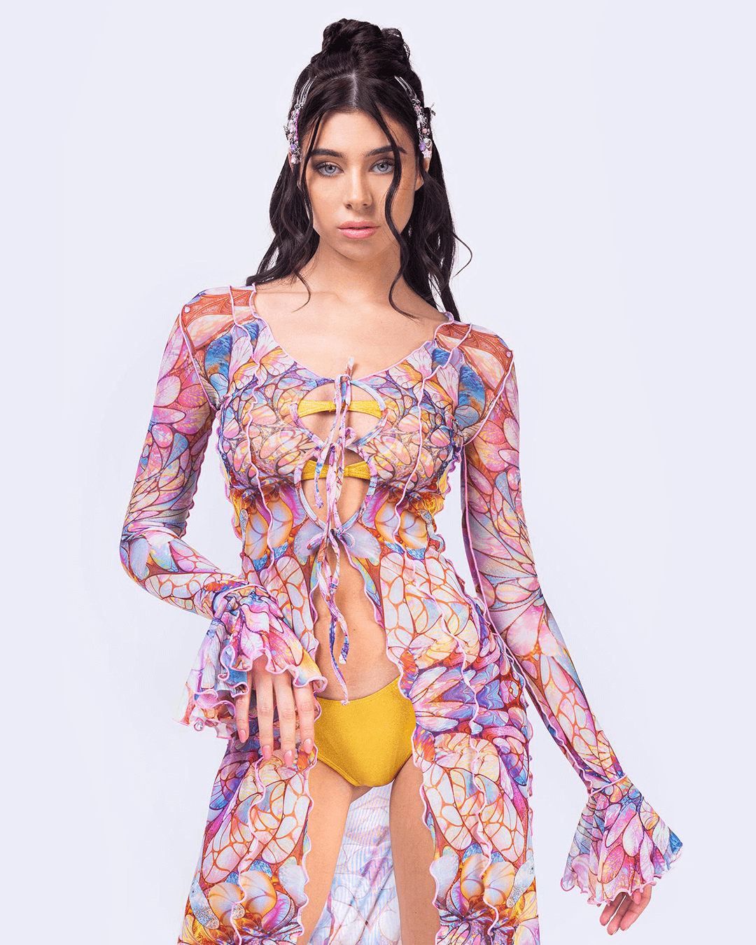 sheer duster with faity motifs for festivals