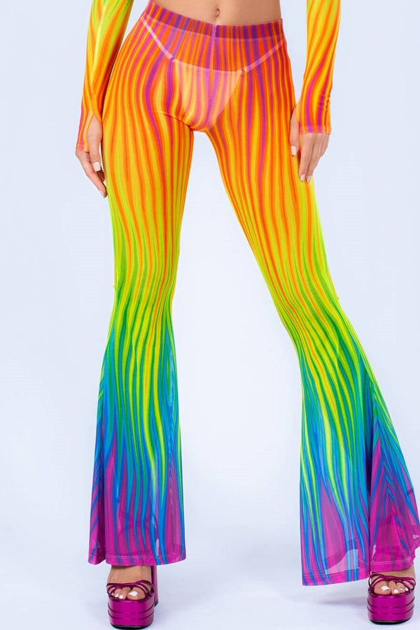 Neon Rainbow Flame Halter Top and Bell Bottom Set