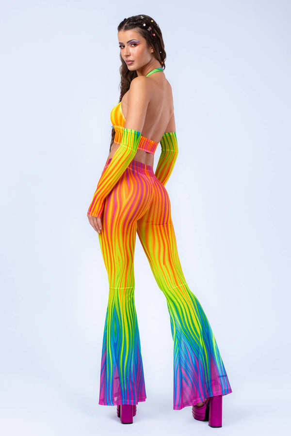 Neon Rainbow Flame Halter Top and Bell Bottom Set