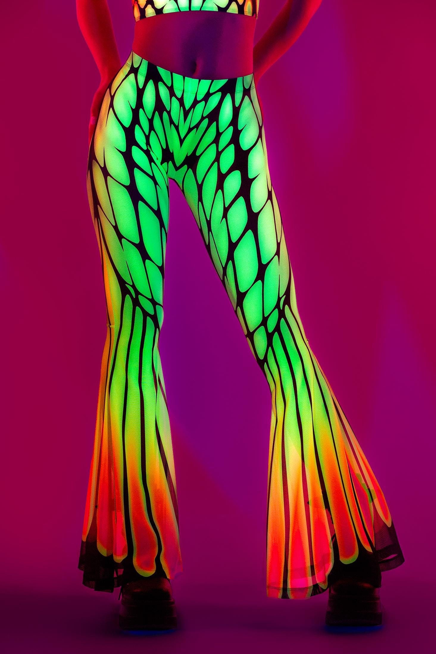 Butterfly Neon Rave Pants with See Through Mesh - BADINKA