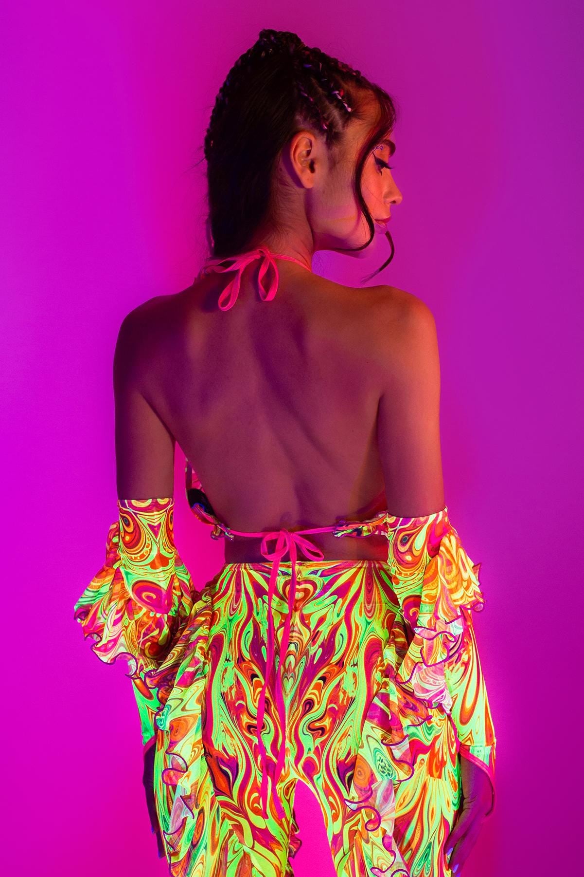 Psychedelic By Nature Halter Ruffled Top