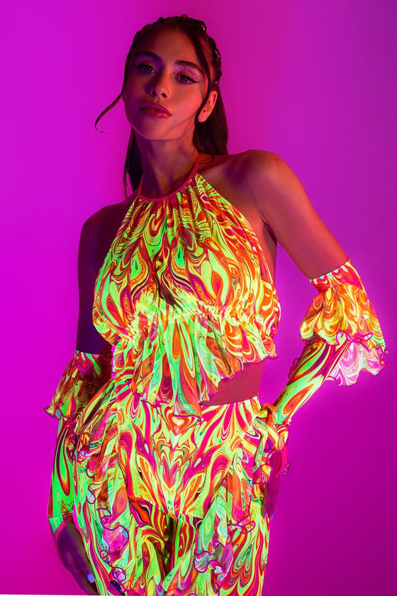 Psychedelic By Nature Halter Ruffled Top