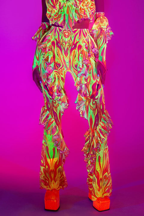 Psychedelic By Nature Ruffled Bell Bottom Pants