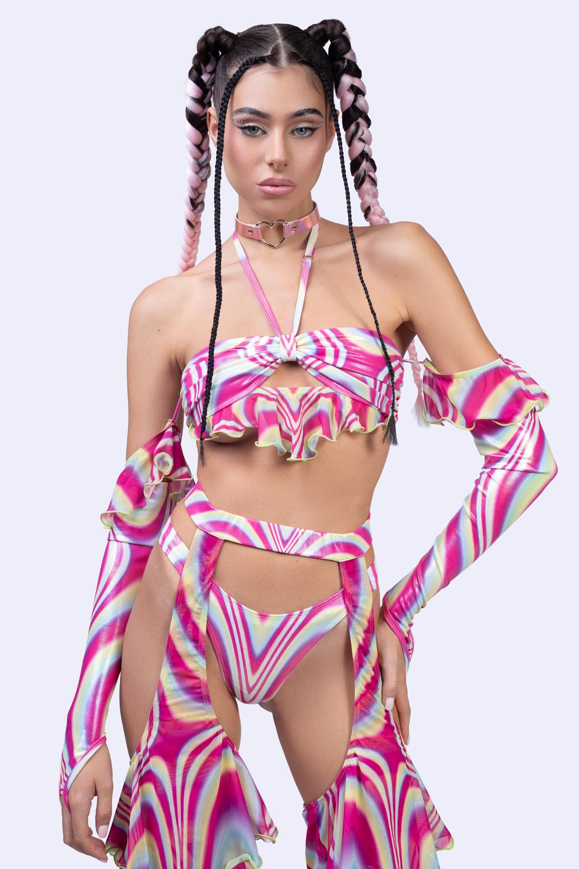 BADINKA Spiral Tease Ruffle Set Mesh