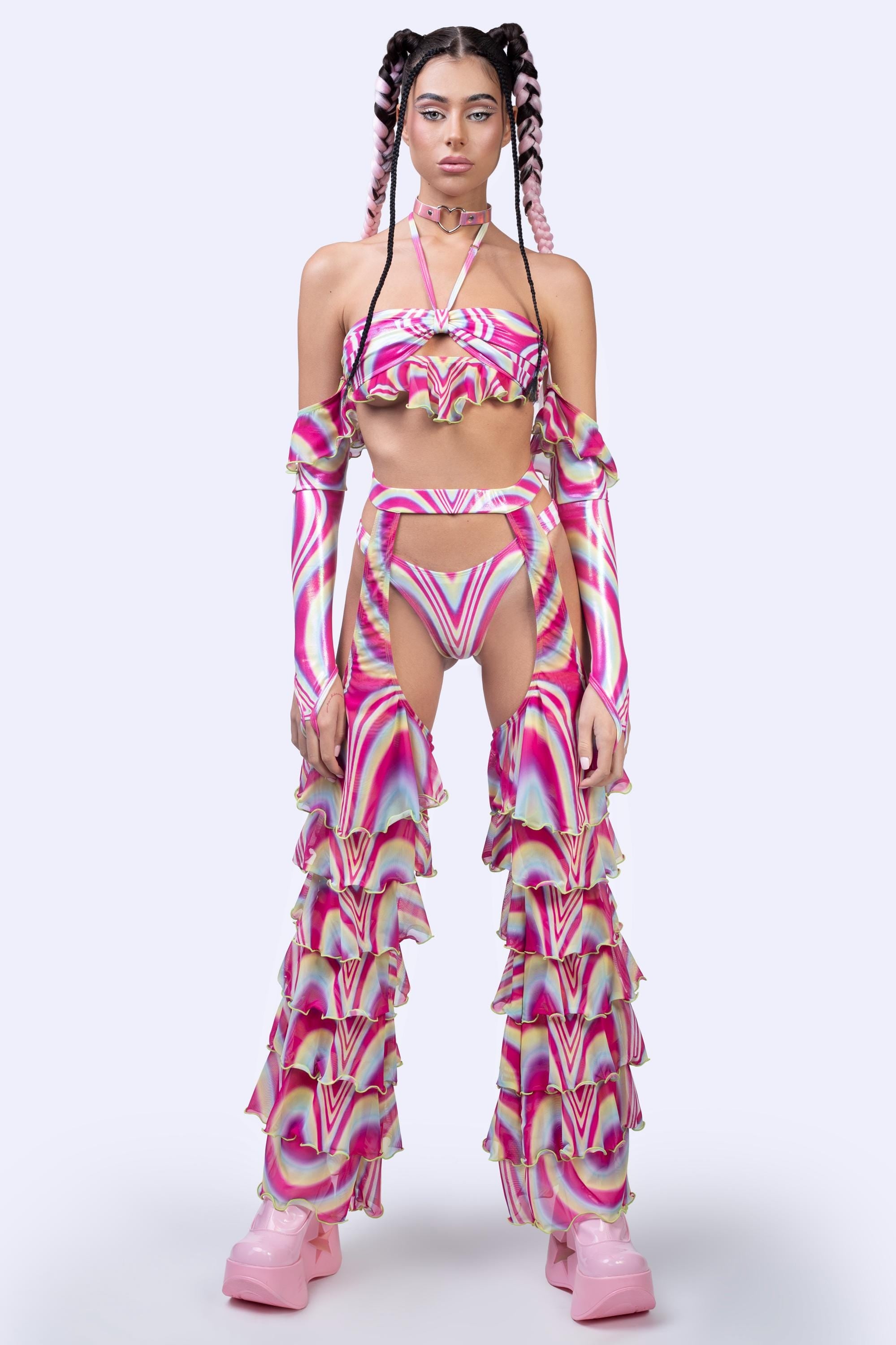 BADINKA Spiral Tease Ruffle Set Rainbow