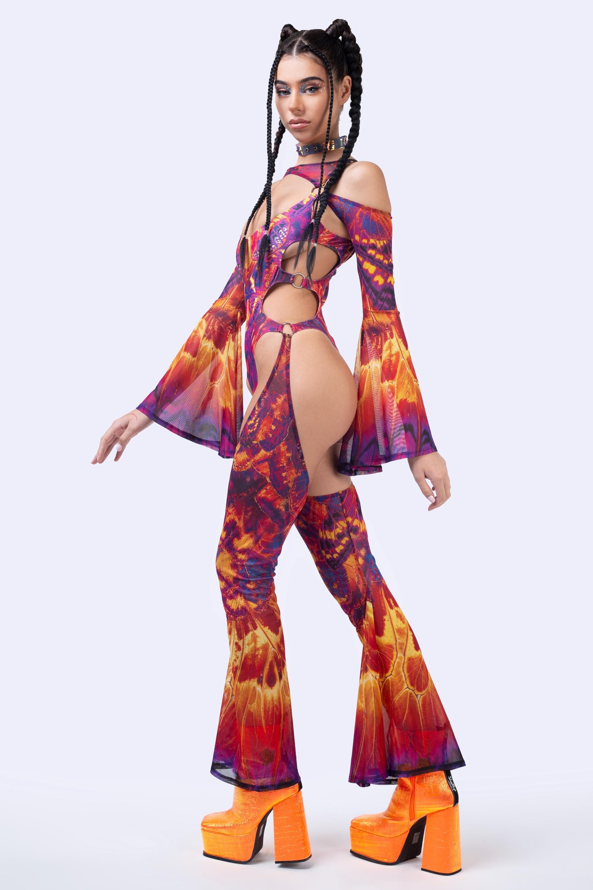 BADINKA Solar Bloom Flared Chaps Catsuit Mesh, spandex