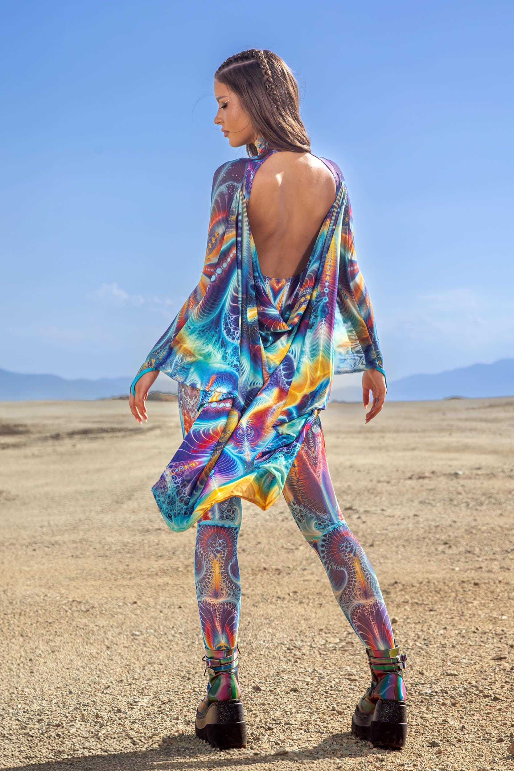 BADINKA Neon Metamorph Keyhole Winged Catsuit Mesh, spandex